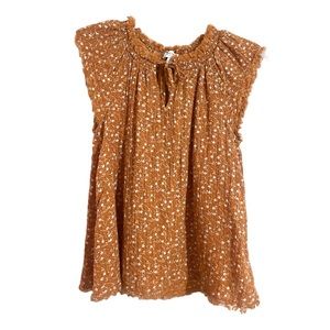 Burnt Orange True Craft Frayed Edges Flutter Sleeve Cotton Blouse Size Medium